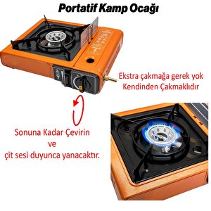Taşınabilir Kamp Ocağı Portatif Tek Gözlü (5 Adet) Gaz Kartuşlu Tüp Uyumlu Bağlantı Gezi Piknik Ocak