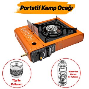 Portatif Kamp Ocağı Taşınabilir Tek Gözlü Turuncu Renk Kartuşlu Tüp Bağlantılı Gezi Piknik Ocak