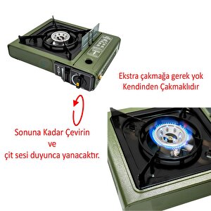 Portatif Kamp Ocağı Taşınabilir Tek Gözlü 5 Adet Gaz Kartuşlu Tüp Uyumlu Bağlantı Gezi Piknik Ocak