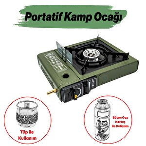 Portatif Kamp Ocağı Taşınabilir Tek Gözlü Yeşil Renk Kartuşlu Tüp Bağlantılı Gezi Piknik Ocak