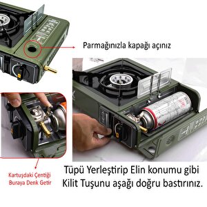 Portatif Kamp Ocağı Taşınabilir Tek Gözlü 3 Adet Gaz Kartuşlu Tüp Uyumlu Bağlantı Gezi Piknik Ocak