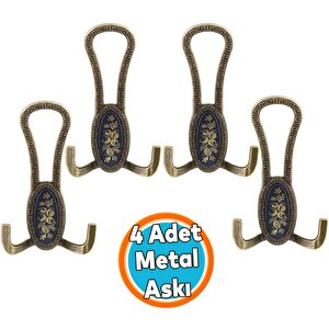 Mobilya Portmanto Vestiyer Duvar Askısı Metal Dolap Elbise Askılığı Antik Sarı Siyah Desenli 4 Adet