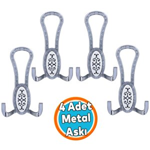 Mobilya Portmanto Vestiyer Duvar Askısı Metal Dolap Elbise Askılığı Krom Beyaz Desenli (4 Adet)