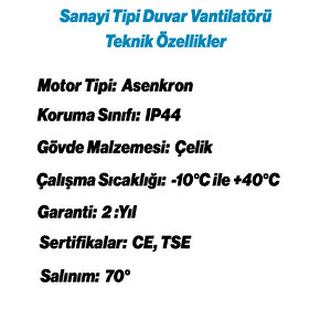 Sanayi Tipi Duvar Vantilatörü 65 Cm 190 W Endüstriyel Geniş Sessiz Duvara Monte Fan