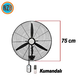 Sanayi Tipi Kumandalı Duvar Vantilatörü 75 Cm 210w Endüstriyel Sessiz Duvara Monte Zincirli Fan
