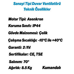 Sanayi Tipi Kumandalı Duvar Vantilatörü 75 Cm 210w Endüstriyel Sessiz Duvara Monte Zincirli Fan