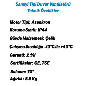 Sanayi Tipi Duvar Vantilatörü 50 Cm 130w Endüstriyel Sessiz Duvara Monte Zincirli Fan