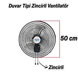 Sanayi Tipi Duvar Vantilatörü 50 Cm 130w Endüstriyel Sessiz Duvara Monte Zincirli Fan
