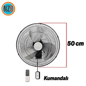 Sanayi Tipi Kumandalı Duvar Vantilatörü 50 Cm 130 W Endüstriyel Sessiz Duvara Monte Fan