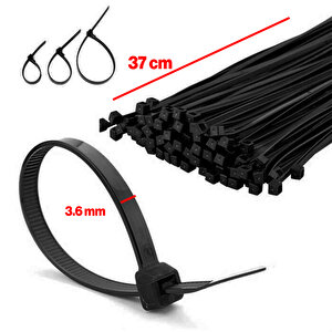 Plastik Cırt Kelepçe 3,6x370 Mm 100 Adet Siyah Renk Zip Kablo Bağı Çok Amaçlı Bağlama Uzun