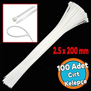 Cırt Kelepçe 2.5 X 200 Mm 100 Adet 20 Cm Plastik Beyaz Renk Zip Kablo Bağı Çok Amaçlı Bağlama