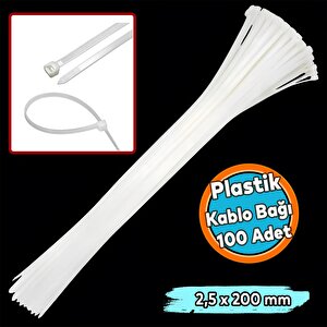 100 Adet Cırt Kelepçe 2.5 X 200 Mm Plastik Beyaz Renk Zip Kablo Bağı Çok Amaçlı Bağlama 20 Cm
