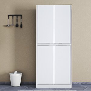 Patentli̇ Santra Beyaz Kulpsuz 4 Kapaklı, Çok Amaçlı Dolap, Mutfak, Elbi̇se, Balkon, Ki̇ler, Dosya Dolabı Beyaz