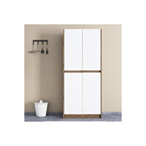 Patentli̇ Santra Meşe-Beyaz Kulpsuz 4 Kapaklı, Çok Amaçlı Dolap, Mutfak, Elbi̇se, Balkon, Ki̇ler, Dosya Dolabı Beyaz - Meşe