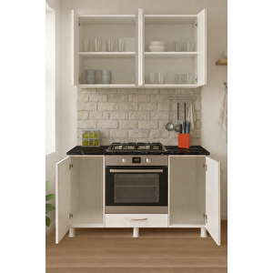 140lk Bendi̇r-Beyaz Üst Dolaplı Ankastre Dolabı, Mutfak Dolabı, Çok Amaçlı Dolap