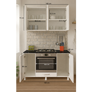 140lk Bendi̇r-Beyaz Üst Dolaplı Ankastre Dolabı, Mutfak Dolabı, Çok Amaçlı Dolap