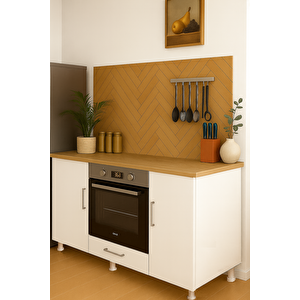 Herkül 140 Cmlik Meşe-Beyaz Ankastre Ocak Fırın Dolabı, Kahve Köşesi̇