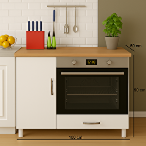 Herkül 100 Cmlik Meşe-Beyaz Ankastre Ocak Fırın Dolabı, Kahve Köşesi̇