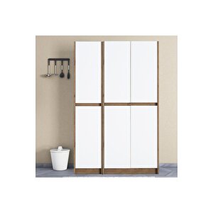 Ultra Meşe-Beyaz Çok Amaçlı 6 Kapaklı Mutfak Dolabı, Ayakkabılık, Banyo Dolabı, Ki̇ler Dolabı Patentli̇