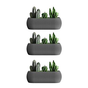 Krs-372 Dekoratif Plastik Mercan Uzun Saksı 1.3 Litre 3'lü Set