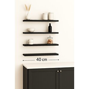 40 Cm 4lü Mat Siyah Mdf Uçan Duvar Rafı Gizli Bağlantı Kitaplık