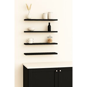 40 Cm 4lü Mat Siyah Mdf Uçan Duvar Rafı Gizli Bağlantı Kitaplık