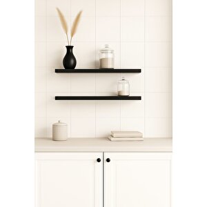 40 Cm 2li Mat Siyah Mdf Uçan Duvar Rafı Gizli Bağlantı Kitaplik