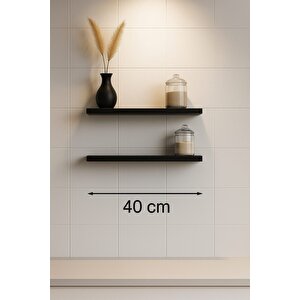 40 Cm 2li Mat Siyah Mdf Uçan Duvar Rafı Gizli Bağlantı Kitaplik