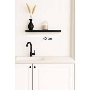 40 Cm Mat Siyah Mdf Uçan Duvar Rafı Gizli Bağlantı Kitaplık