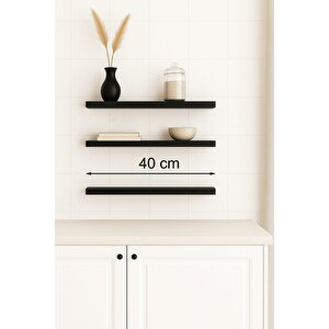 40 Cm 3lü Mat Siyah Mdf Uçan Duvar Rafı Gizli Bağlantı Kitaplık