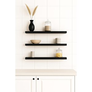 40 Cm 3lü Mat Siyah Mdf Uçan Duvar Rafı Gizli Bağlantı Kitaplık