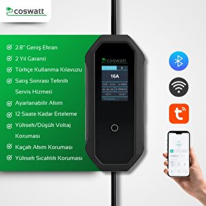 Taşınabilir Şarj Cihazı 3.5 Kw / 16a / Türkçe Menü/tip-2 / Ev Tipi Schuko Fiş / 220v Ac / Taşıma Çantası Hediyeli (10m Kablolu)