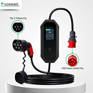 Taşınabilir Şarj Cihazı 11 Kw / 3p-16a / Tip-2 / 5x16a Fiş / 5m Kablolu / 380v Ac / Ev Tipi Dönüştürücü Kablo Ve Taşıma Çantası Hediyeli