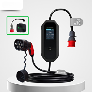 Taşınabilir Şarj Cihazı 11 Kw 3p-16a Tip-2 5x16a Fiş 380v Ac Ev Tipi Dönüştürücü Kablo Ve Taşıma Çantası Hediyeli ( 8 Metre Kablo)