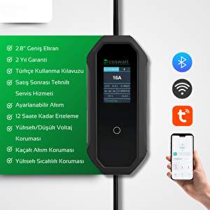 Taşınabilir Şarj Cihazı 11 Kw 3p-16a Tip-2 5x16a Fiş 380v Ac Ev Tipi Dönüştürücü Kablo Ve Taşıma Çantası Hediyeli ( 8 Metre Kablo)