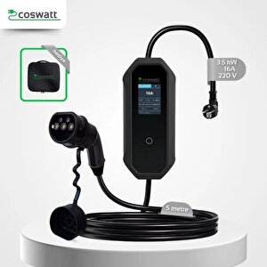 Taşınabilir Şarj Cihazı 3.5 Kw / 16a / Tip-2 / Ev Tipi Schuko Fiş / 5m Kablolu / 220v Ac / Taşıma Çantası Hediyeli