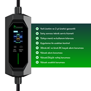 Cks Enerji Elektrikli Araç Taşınabilir Şarj Istasyonu 7 Kw 32a Tip-2 3x32a Türkçe Menü(8 METRE KABLOLU)