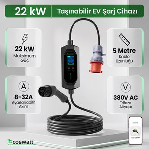 22 Kw Taşınabilir Hızlı Araç Şarj İstasyonu Çanta ve Dönüştürücü Hediyeli (YERLİ ÜRETİM)