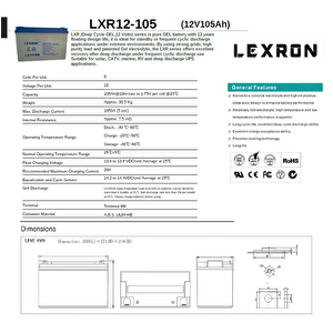 Lexron Solar Jel Akü 12v 105ah Deep Cycle 330x171x219