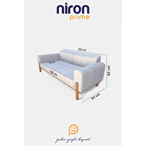 Niron Bohem Kanepe - Gürgen Ayaklı 3'lü Koltuk | Yatak Olabilen, Yüksek Ayaklı