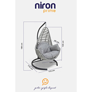 Kule Salıncak – Gri Rattan Tekli Bahçe Ve Balkon Salıncağı - Yıkanabilir Minderli - Özel Teslimat