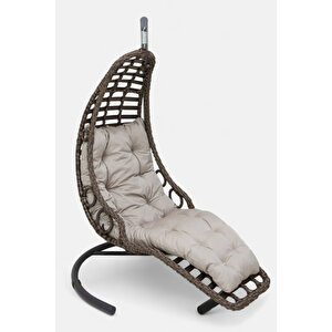 Rest Salıncak - Kahverengi Rattan Tekli - Uzanılabilir Rattan Bahçe Ve Balkon Salıncağı - Özel Teslimat