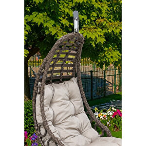 Rest Salıncak - Kahverengi Rattan Tekli - Uzanılabilir Rattan Bahçe Ve Balkon Salıncağı - Özel Teslimat