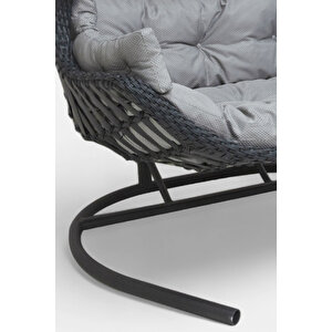 Balina Rattan Çiftli Salıncak - Bahçe Ve Balkon Salıncağı - Minderli Ve Yaylı Model - Özel Teslimat