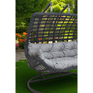 Balina Rattan Çiftli Salıncak - Bahçe Ve Balkon Salıncağı - Minderli Ve Yaylı Model - Özel Teslimat