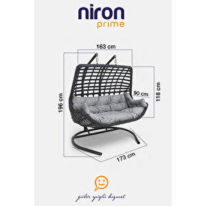 Balina Rattan Çiftli Salıncak - Bahçe Ve Balkon Salıncağı - Minderli Ve Yaylı Model - Özel Teslimat