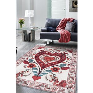 Homshtag Sevgi Aşk Yer Etnik Desenli Salon Halısı Oturma Odası Halısı Kırmızı Renkli 14 Şubat Halısı