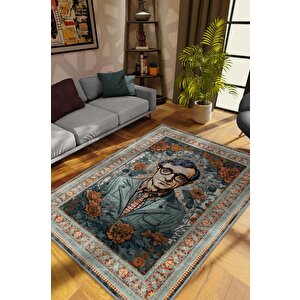 Homshtag Woody Allen ,modern Çiçek Desenli Art Deco Vintage Halı,çok Renkli Maksimalist Halı