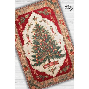 Yeni Yıl Temalı Halı Çok Renkli Yeni Yıl Parti Halısı Yılbaşı Temalı Hediyelik Halı 100x150 cm