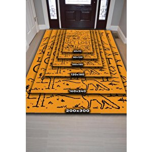 Homshtag Kaybolalım,seyahat Temalı Sarı Halı,çadır Halısı,kamp Halısı,pamuklu Dokuma Tabanlı Yıkanabilir Dekoratif Halı
